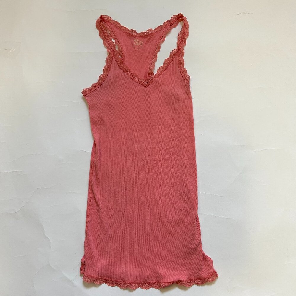 So lace trim ribbed cami tank top womens size M y2k fairy coquette romantic READ